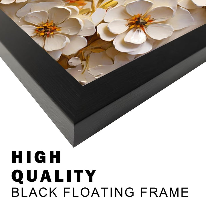 Seekland Art Framed 3D White Floral Oil Painting Minimalist Flower Canvas Print Wall for Bathroom Decor Bedroom Office Decoration