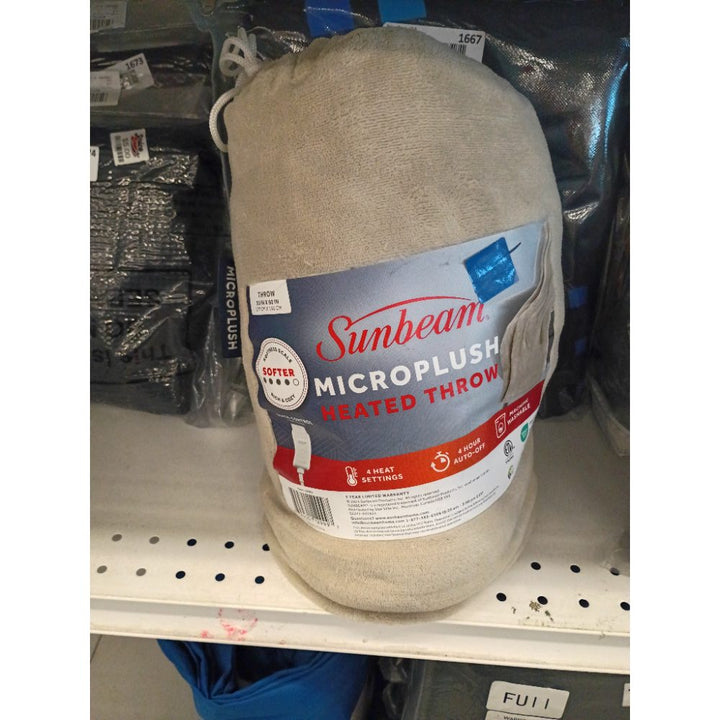 NEW - Sunbeam Electric Heated Throw/Blanket Microplush 50" X 60" - Grey