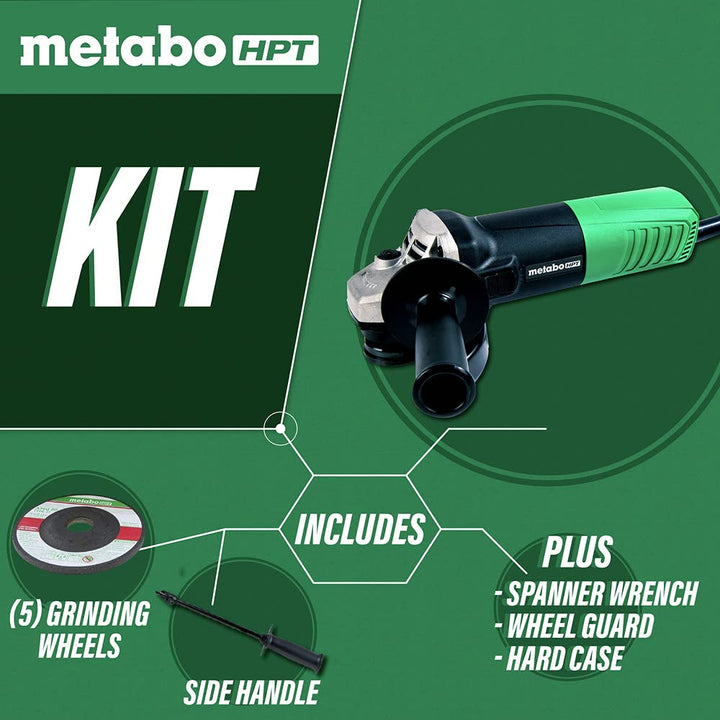 Metabo HPT 4-1/2-Inch Angle Grinder, Includes 5 Grinding Wheels & Hard Case, 6.2-Amp Motor, Compact & Lightweight, G12SR4