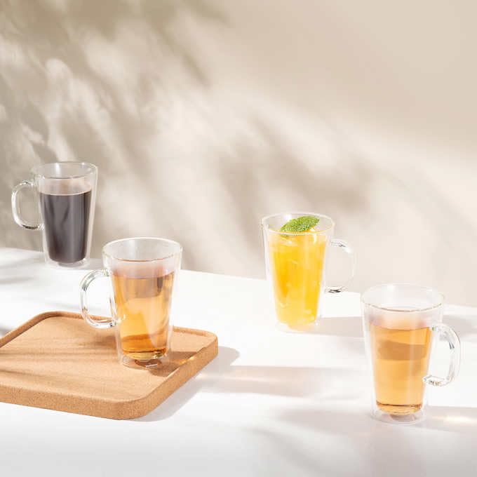 Bodum Canteen Double Wall Mugs, 4-piece Set (13.5 floz, double wall glass, clear) Retail $17.99