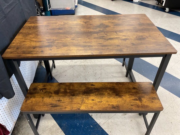 Pork is 47.2” Dining Table set for 4, 3-piece kitchen table set with 2 benches, Brown, Retail $109.99