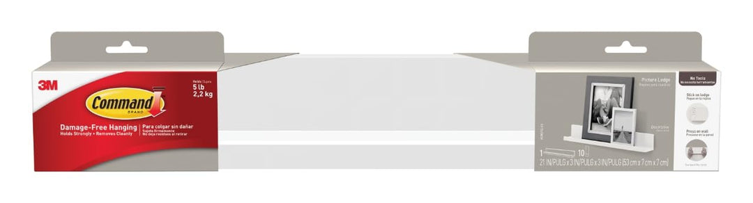 Command Picture Ledge, 21" Damage Free Hanging Floating Shelf with Adhesive Strips, Quartz, No Tools Picture Hanger for Displaying Decorations and Photographs, 1 Ledge and 10 Strips