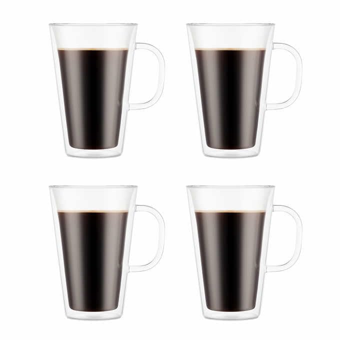 Bodum Canteen Double Wall Mugs, 4-piece Set (13.5 floz, double wall glass, clear) Retail $17.99