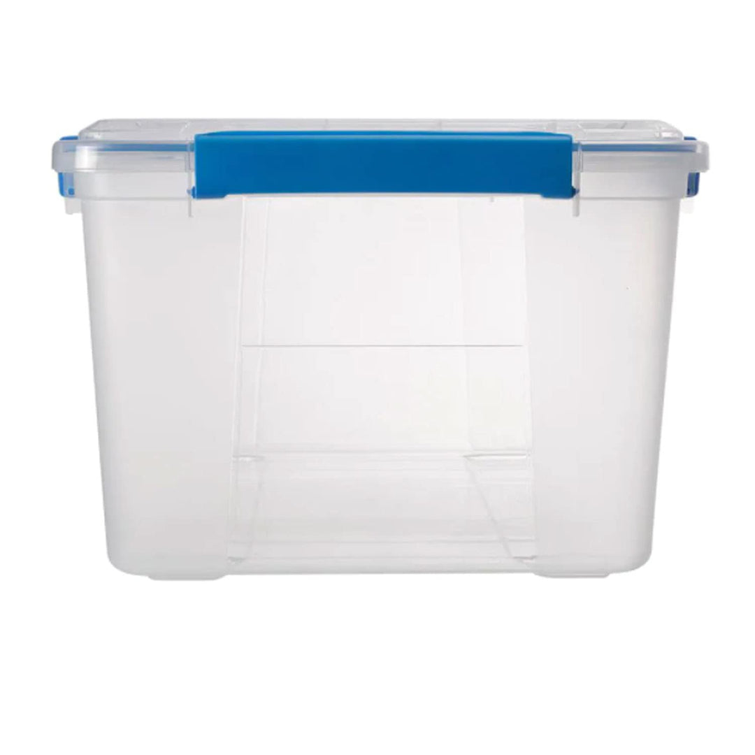 Ezy Storage 79Qt Waterproof Plastic Storage Tote with Airtight Lid for Kitchen, Bedroom, Garage , Shed, and Bathroom Storage, Clear Retail $14.97