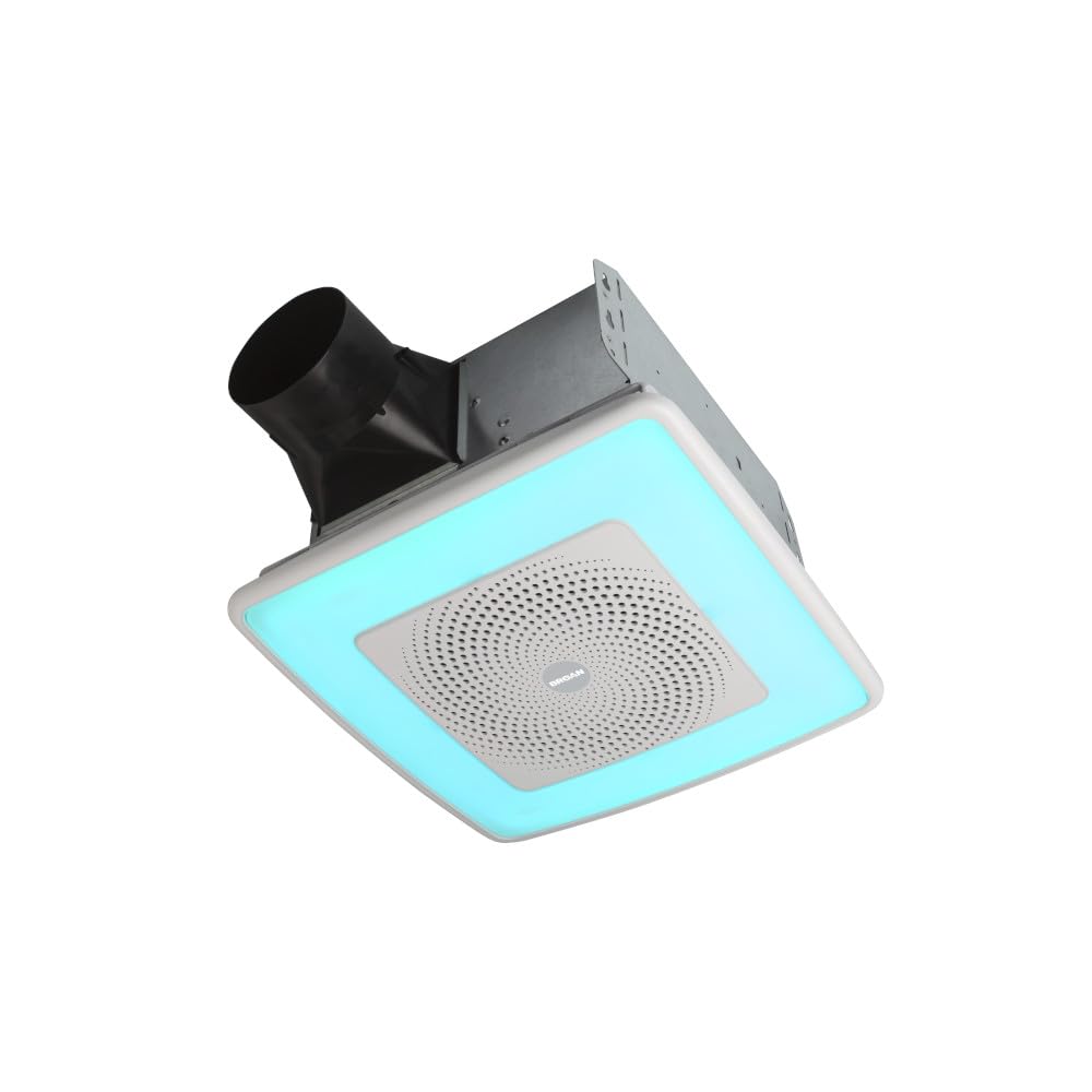 Broan-NuTone ChromaComfort Bathroom Exhaust Fan with Bluetooth Speaker, Powerful 110CFM/1.5 Sones, 24-color LED Light, SPK110RGBL, Wall Switch Retail $205.00