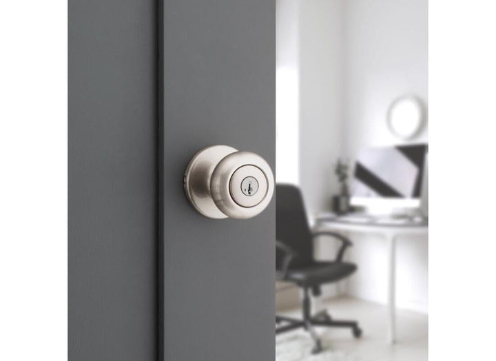 Kwikset SmartKey Security Satin Nickel Entry Knob KW1 2-3/4 in.