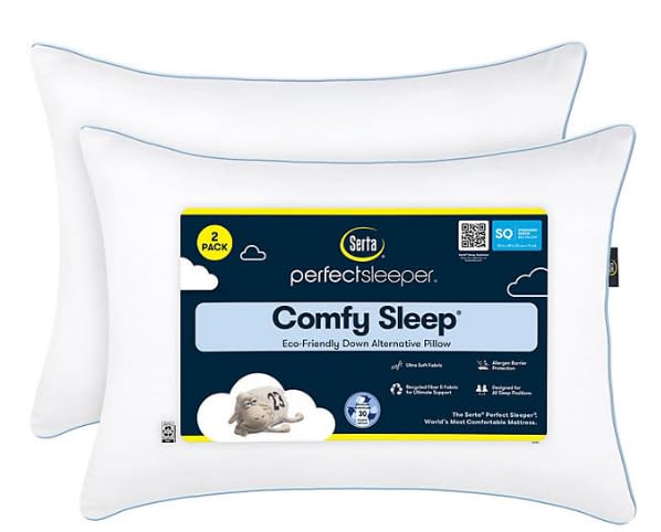 Serta Perfect Sleeper Comfy Sleep Eco-Friendly Bed Pillow, 2 Pack, Queen Size Retail $20.98