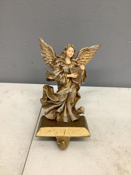 STATS Gold Angel with Lyre Christmas Stocking Holder Retail $11.95