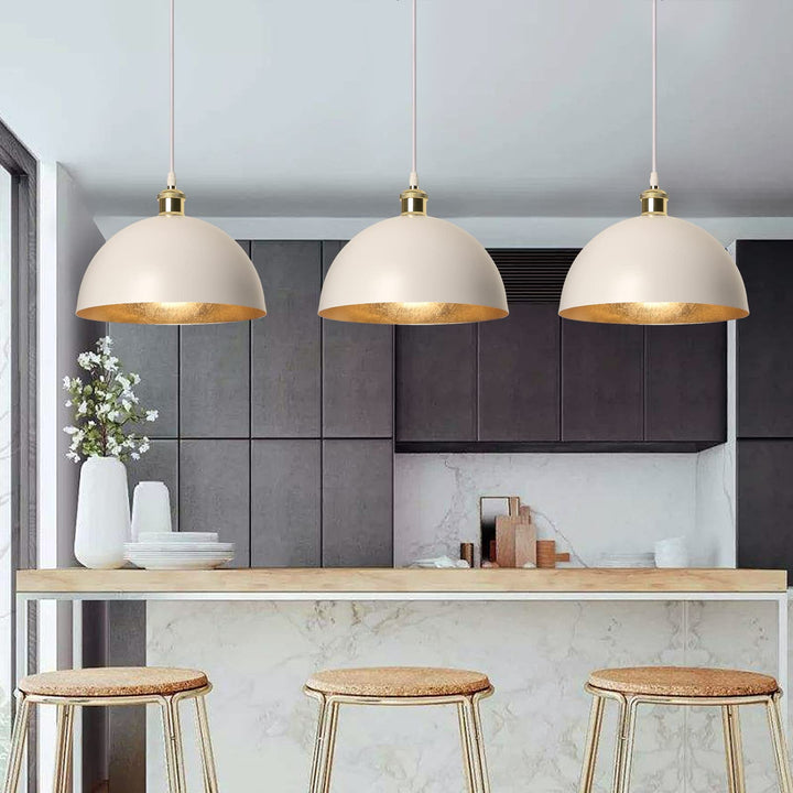 Flynix White and Gold Leaf Pendant Light, Vintage Ceiling Hanging Light Fixture, Farmhouse Adjustable Metal Hang Lamp, Industrial Dining Lights Fixture for Kitchen Bar Entryway Restaurant Warehouse