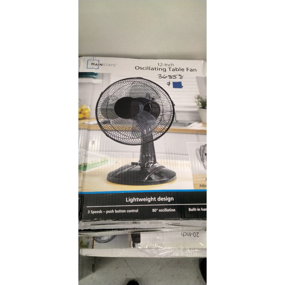 Mainstays 12  3-Speed Oscillating Table Fan  FT30-8MBB  Black