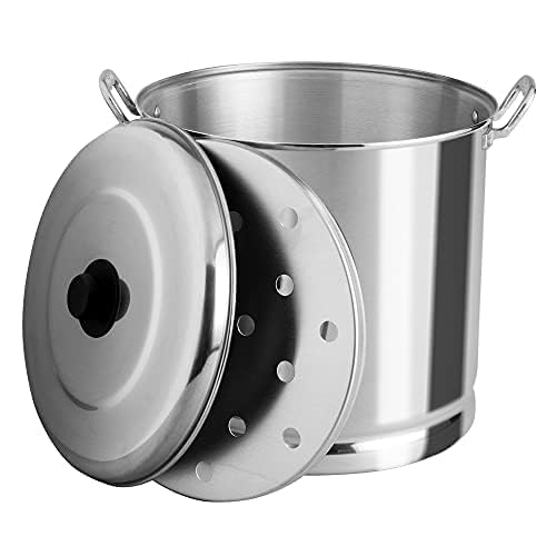 Vasconia 27.5-Quart Steamer Pot (Aluminum) with Tray & Aluminum Lid for Most Stoves (Hand-Wash only) Large Stock Pot for Tamales, Steaming, Boiling & Frying - Makes Seafood, Pasta, Veggies & More Retail $49.99