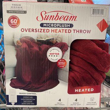 Sunbeam Microplush Oversized Heated Throw - 60 x 80 inches, 4 Heat Settings, Machine Washable Retail $60.00