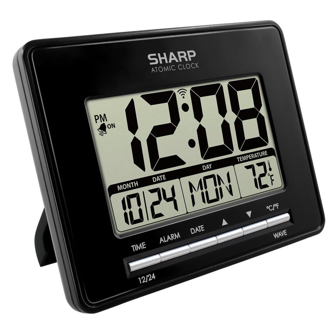 Sharp Atomic Desktop Clock â€“ Auto Set Digital Alarm Clock - Atomic Accuracy - Easy to Read Screen with Time/Date/Temperature Display- Perfect for Nightstand or Desk