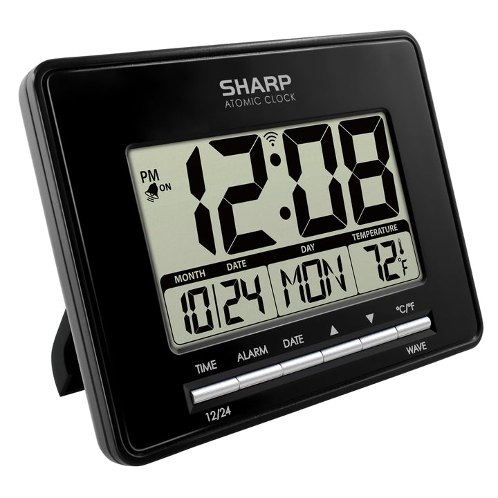 Sharp Atomic Desktop Clock â€“ Auto Set Digital Alarm Clock - Atomic Accuracy - Easy to Read Screen with Time/Date/Temperature Display- Perfect for Nightstand or Desk