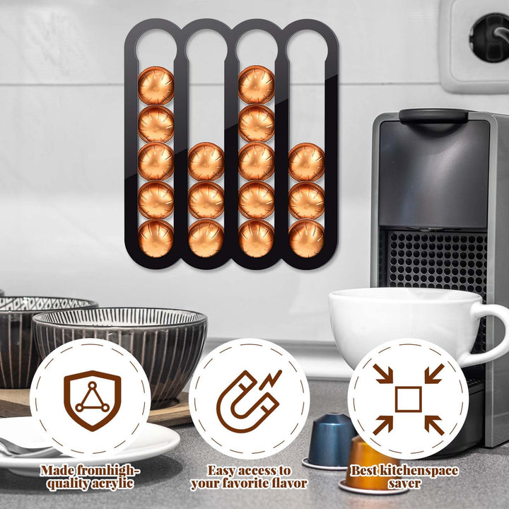 Beeveer 2 Pcs Home Magnetic Coffee Pod Holder for Capsules Coffee Magnetic Capsule Organizer Kitchen Capsule Organizer Suitable to be Mounted on the Fridge Walls or Under Cabinets