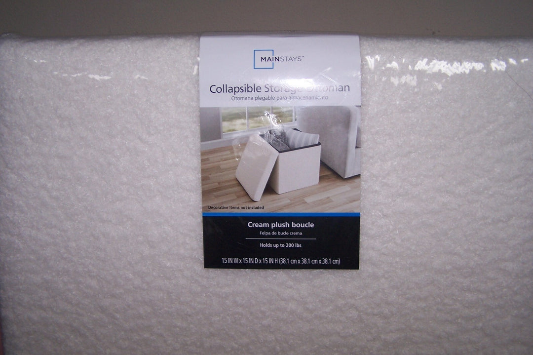 Mainstays Collapsible Storage Ottoman Square 15" X 15" X 15" Cream Plush Boucle