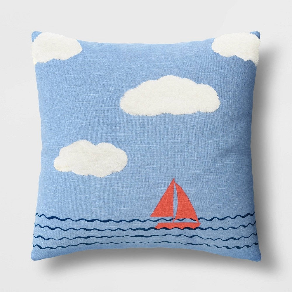 Sailboat on Water with Clouds Square Throw Pillow Blue - Room Essentialsâ„¢