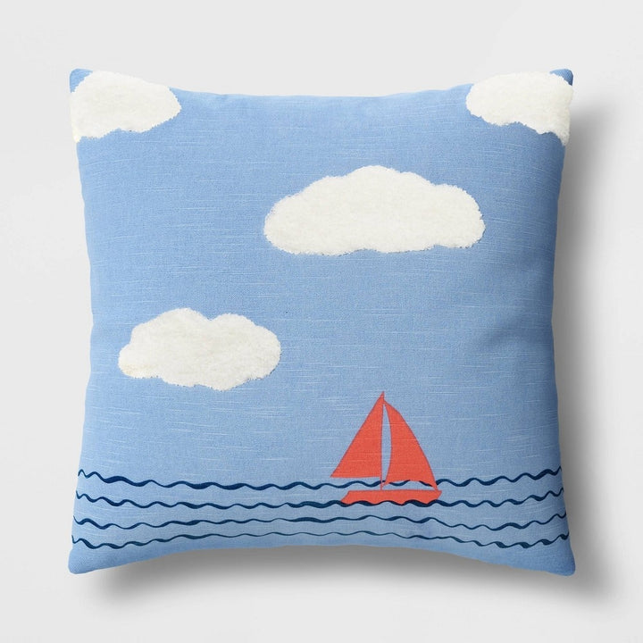 Sailboat on Water with Clouds Square Throw Pillow Blue - Room Essentialsâ„¢