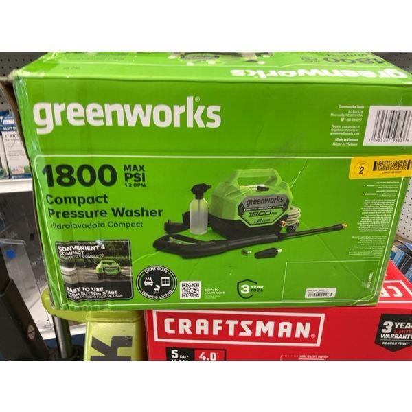 Greenworks 1800, Compact Pressure Washer, 1.2 GPM, Hidrolavadora Compact Retail $129.00