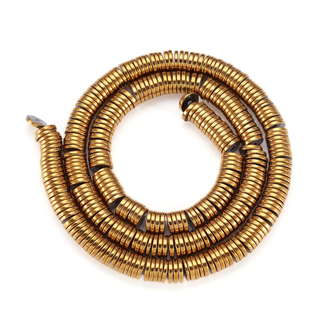 Cheriswelry 370pcs 6x1mm Flat Round Metal Heishi Beads Spacer Gold Plated Hematite Beads Friendship Bracelet Boho Beads Flat Disc Coin Loose Beads for Surfer Bohemian Jewelry Making Supplies