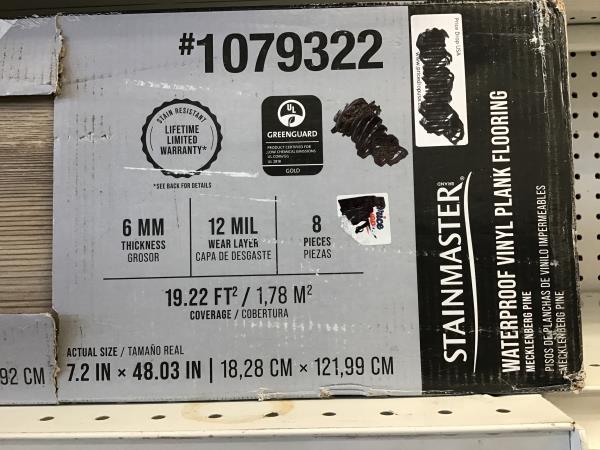Stainmaster Waterproof Vinyl Plank Flooring - Mecklenburg Pine, Stain Resistant, 6 mm Thickness, 12 mil Wear Layer Retail $45.00