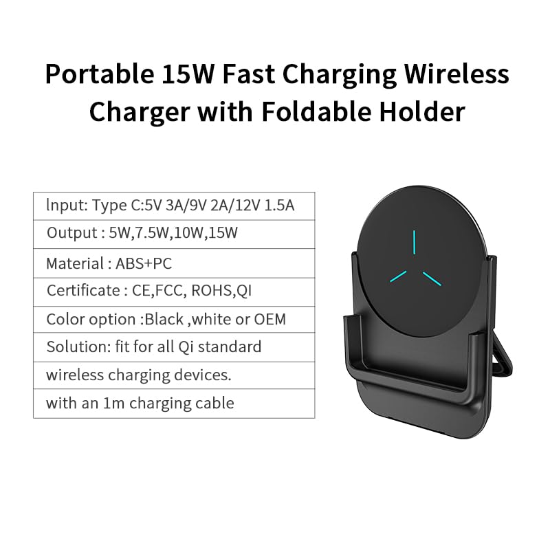 Wireless Charging Pad,Qi-Certified 15W Max Fast Wireless Charger (No AC Adapter) (Black+Holder)