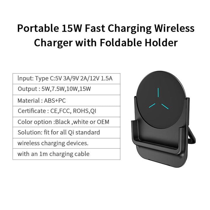 Wireless Charging Pad,Qi-Certified 15W Max Fast Wireless Charger (No AC Adapter) (Black+Holder)