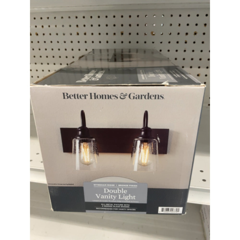Better Homes & Gardens 16  Farmhouse 2-Light Bronze Vanity Light  Metal Fixture Seeded Glass Shades