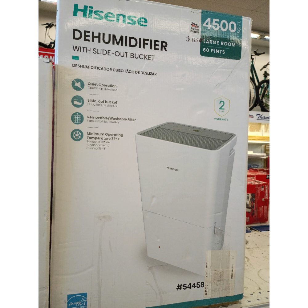 Hisense 50-Pint Capacity, 4500 sq. ft. Coverage, 3-Speed Dehumidifier 48 dB(A) sound level, Washable Filter - DH5024K1W