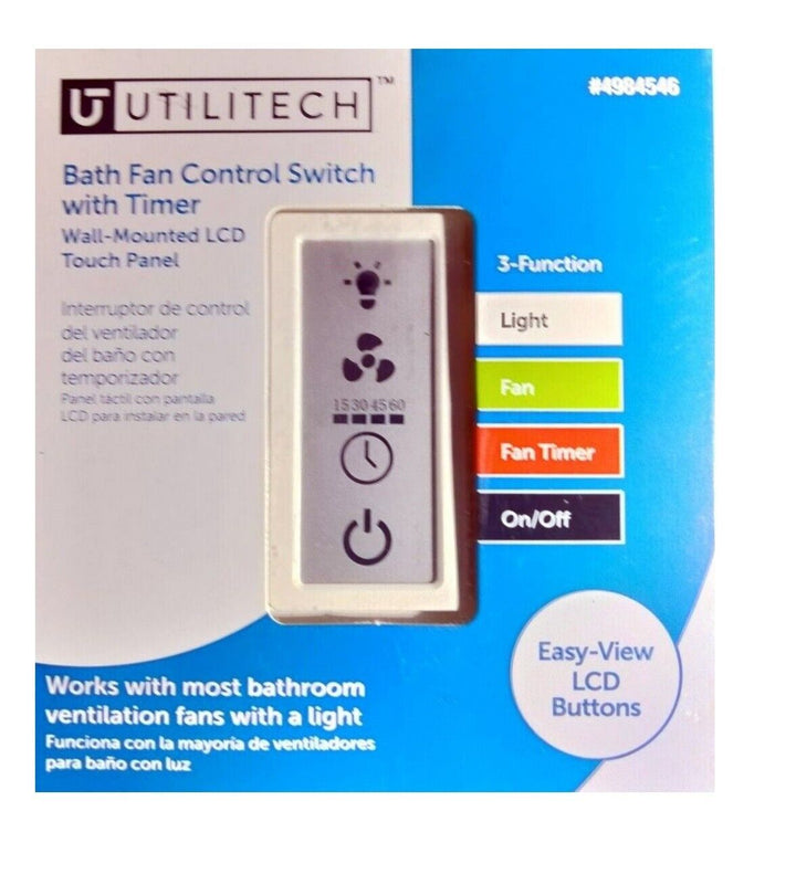 Utilitech Bath Fan Control Switch with Timer Wall Mounted LCD Touch Panel #3029