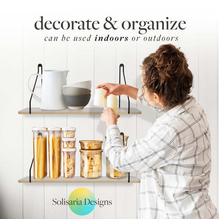 Solisaria Designs Floating Shelves, 16" Modern Decorative Wall Shelf Decor 2pk, Walnut Color, Bathroom, Living Room Corner Shelf, Rustic Wall Decor for Bedroom