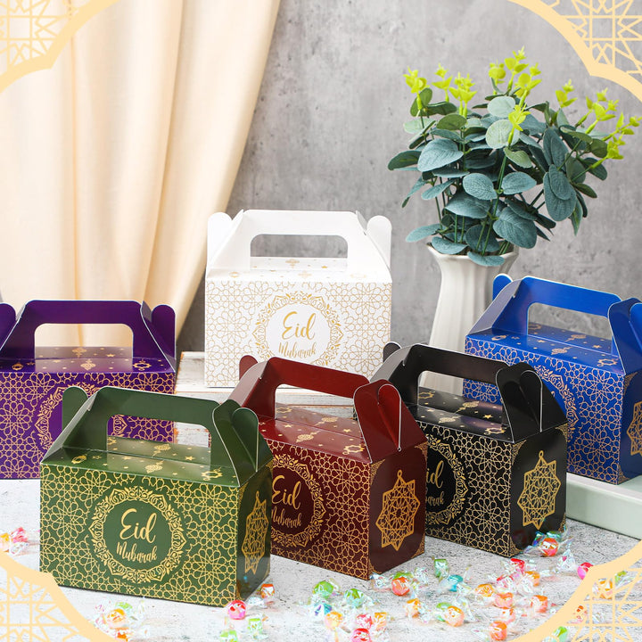 TaoBary 24 Pack ramadan Eid gift bags Muslin Mubarak ramadan Favor boxes Foldable Eid Mubarak Candy Goodie Paper present Boxes(Multi Colors)