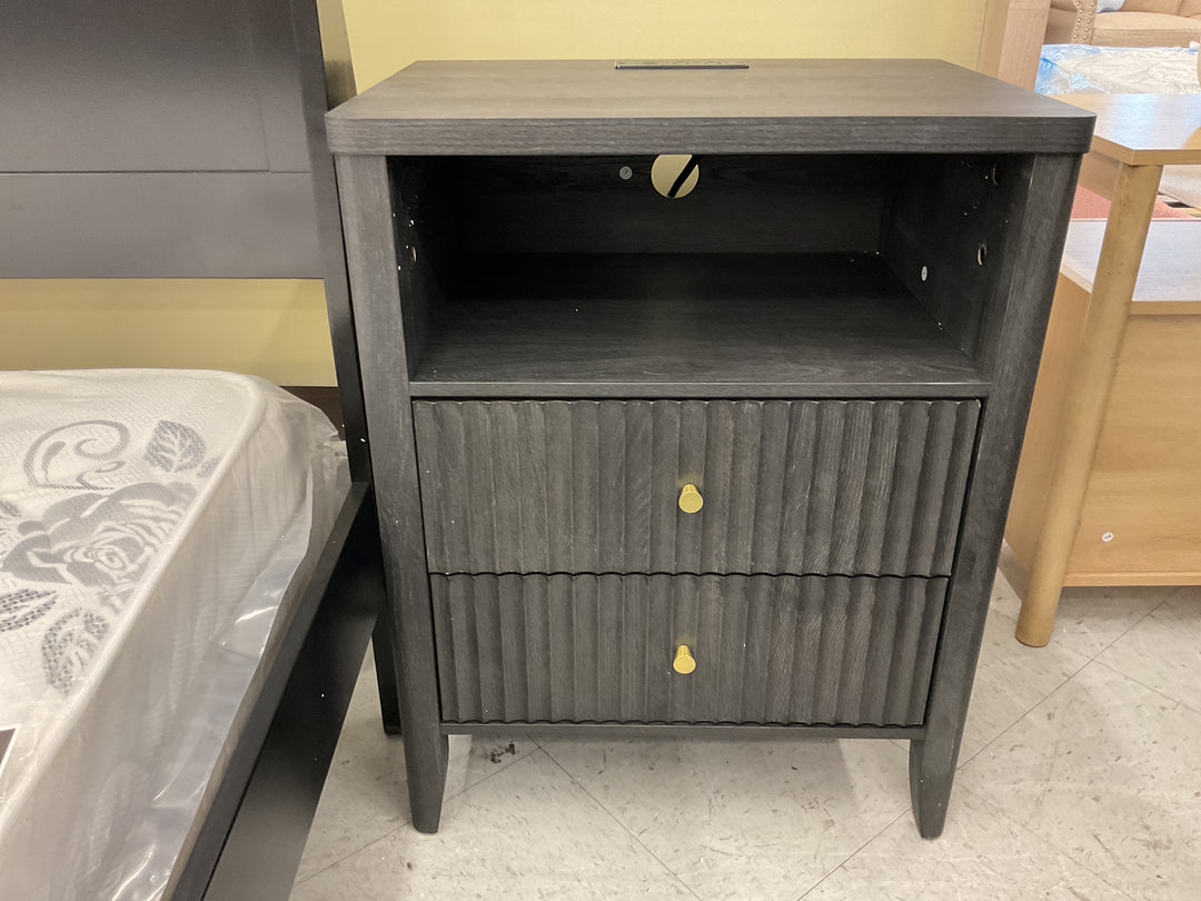 Night stands with charging station wood fluted with 2 drawers set