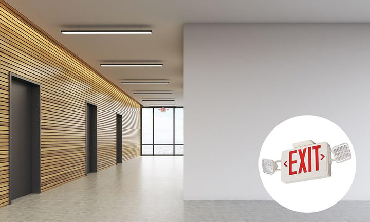 Lithonia Lighting Basics LED Exit Sign/Emergency Light Combo, Red/Green Switchable Exit Sign and Emergency Lights for Business, 2-Head Fixture, Square Lamp Heads, White (ECRG SQ M6)