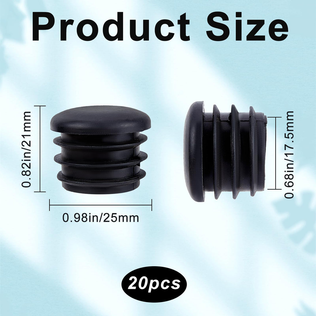 GORGECRAFT 20 Pieces 1In Round Plastic Plugs Black End Caps Plug Pipe Tubing End Cap Chair Leg Inserts for Metal Legs Fences Glide Protection from Chair Legs and Furniture, Column