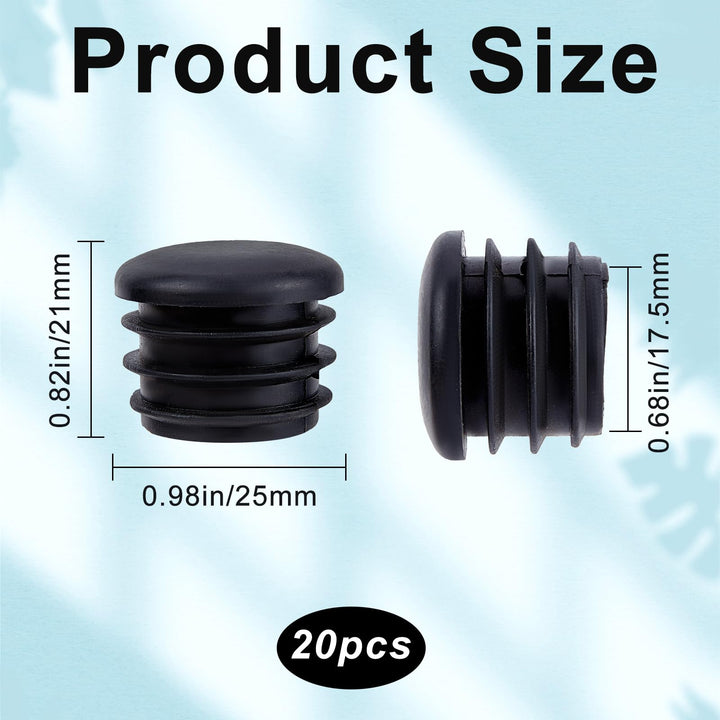 GORGECRAFT 20 Pieces 1In Round Plastic Plugs Black End Caps Plug Pipe Tubing End Cap Chair Leg Inserts for Metal Legs Fences Glide Protection from Chair Legs and Furniture, Column