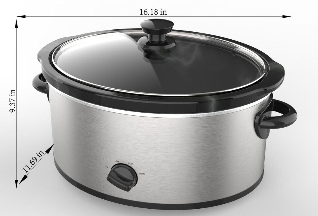 Mainstays 6 Quart Oval Slow Cooker, Stainless Steel Finish, Glass Lid