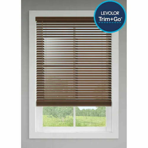 LEVOLOR Trim+Go 2 in Slat Width 47-in X 64-in Cordless Walnut Faux Wood Blinds