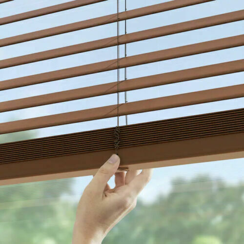 LEVOLOR Trim+Go 2 in Slat Width 47-in X 64-in Cordless Walnut Faux Wood Blinds