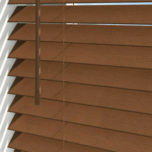 LEVOLOR Trim+Go 2 in Slat Width 47-in X 64-in Cordless Walnut Faux Wood Blinds