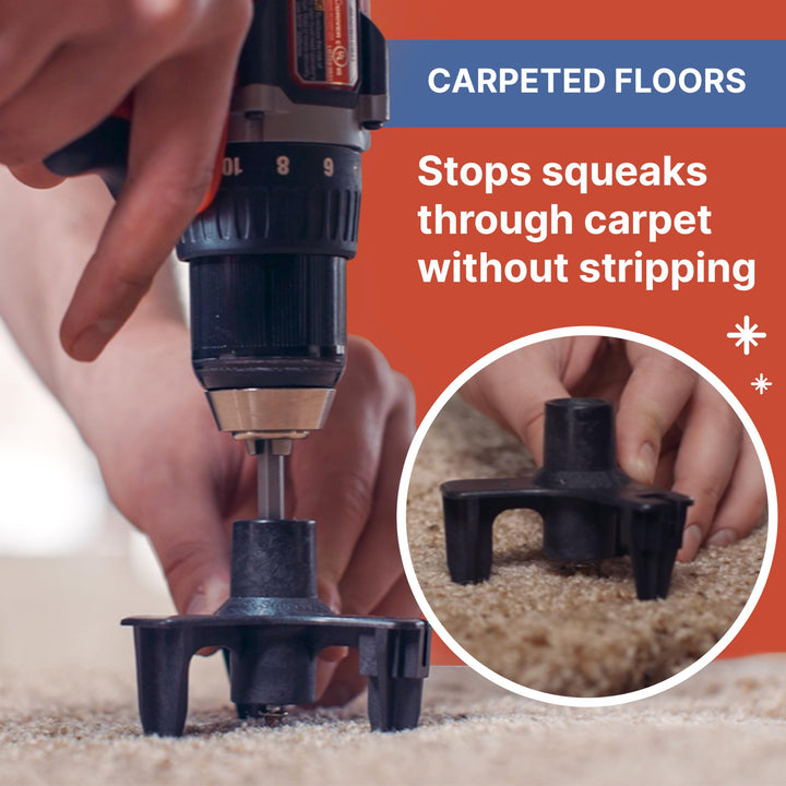 SQUEEEK NO MORE Squeaky Floor Repair Kit for Hardwood, Carpet, Vinyl & Linoleum â€“ Complete Floor Squeak Repair Kit Includes Joist Finder Drill Bits, Tripod Fixture and 50 Counter-snap Screws