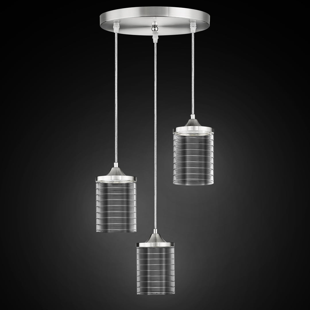 JAZAVA 3-Lights Modern Pendant Light, Brushed Nickel Cluster Pendant Lighting, Adjustable LED 24W 3CCT 3000/4500/6000K Hanging Light Fixture for Kitchen Island Dining Room Bedroom Hallway, PL106BN Retail $102.00