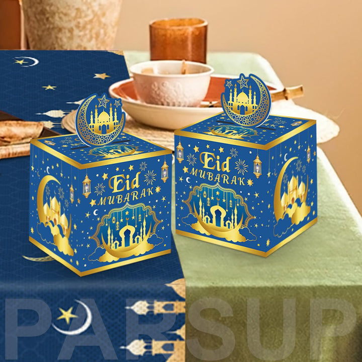 Eid Mubarak Money Box for Cash Gift Pull, Money Gift Boxes for Cash, Money Box for Cash Gift Black & Gold Money Holder for Cash with Pull Out Card DIY Set Surprise Eid Gift Box - Blue Gold