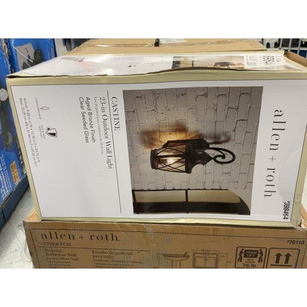 allen + roth CASTINE, 23-in Outdoor Wall Light - Aged Bronze Finish, Clear Seeded Glass Retail $70.00