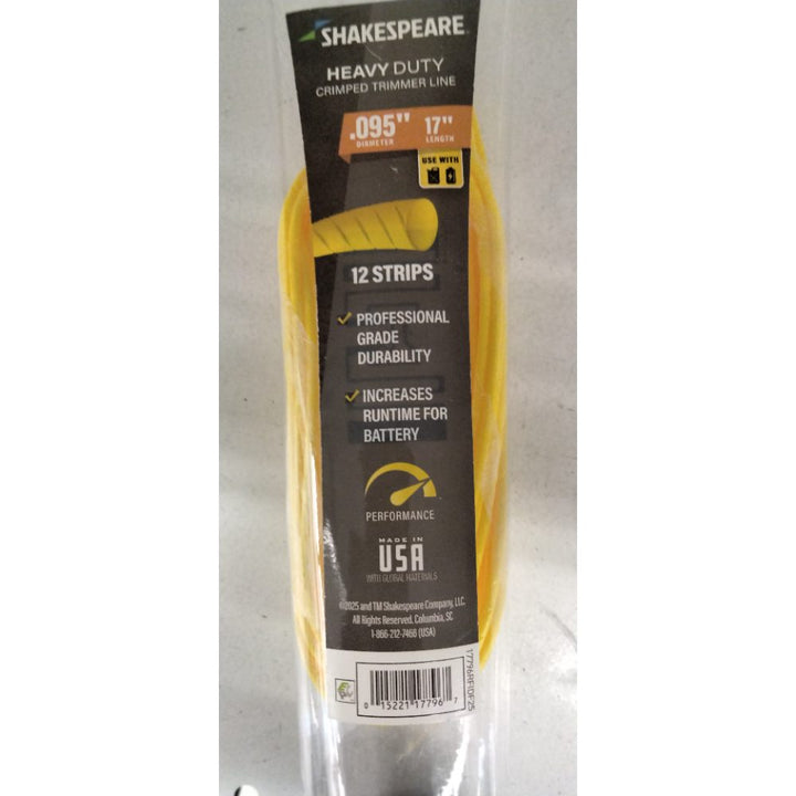 SHAKESPEARE 0.095  X 17  Heavy Duty Trimmer Line Strips - Yellow  Round-Shaped (12 Count)
