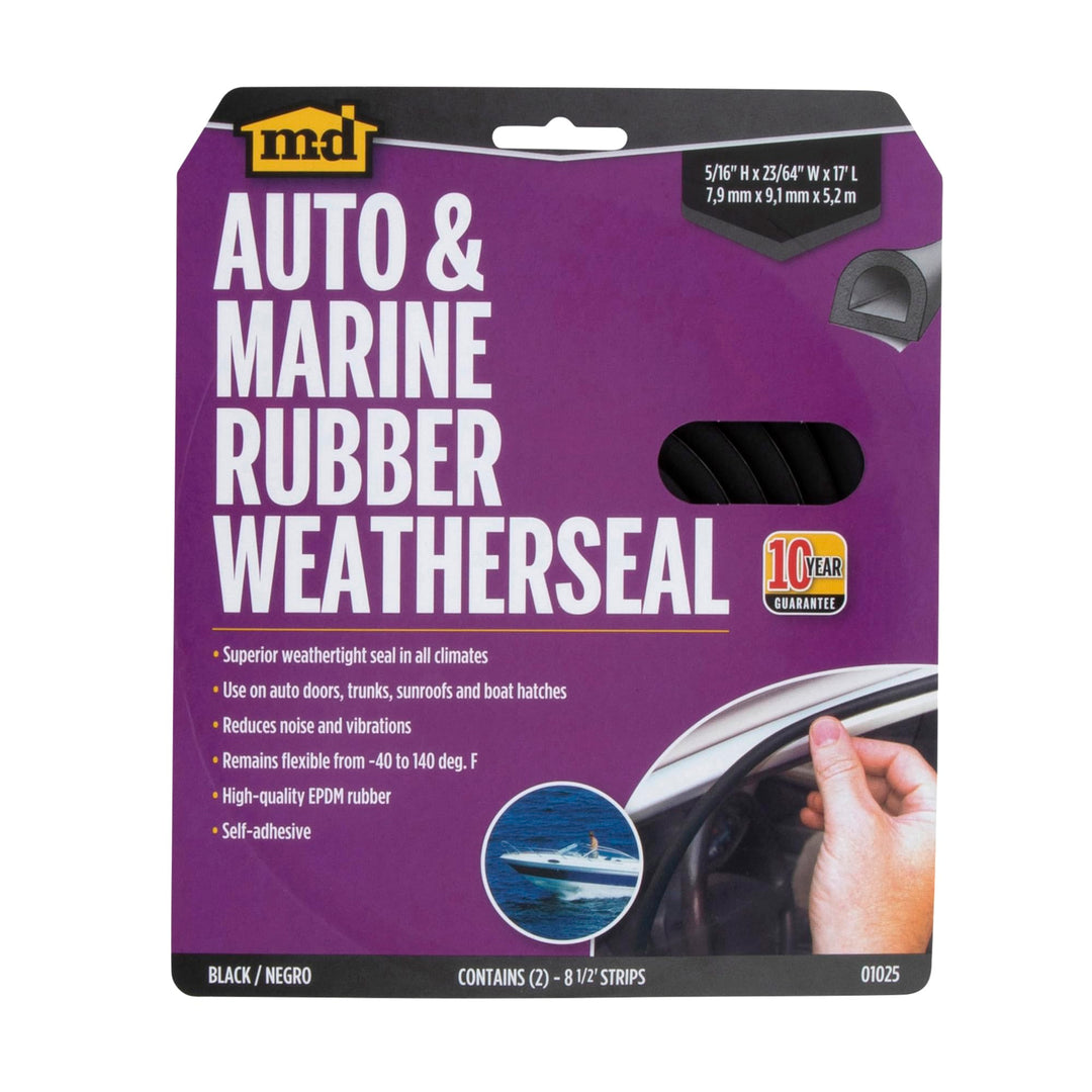 M-D Building Products 01025 17 ft. Black Small Rubber Auto & Marine Weatherseal for All Climates