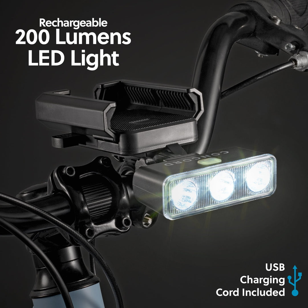 Concord Rechargeable Bike Phone Holder with Front Light  200 Lumens  Backup Battery