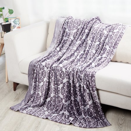 SoftLux Frosted Texture Medallion Velvet Plush Fleece Throw Blanket  50  X 60   Purple Retail $6.97