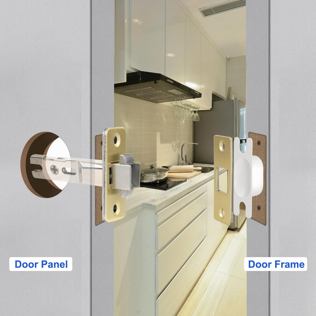 YZMLOL Brass Gold Pocket Door Lock,Brushed Gold Pocket Door Hardware,Round Pocket Door Lock with Color Coded Indicator,Privacy Flush Pocket Door Lock for Home, Bathroom and Bedroom.