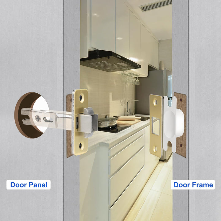 YZMLOL Brass Gold Pocket Door Lock,Brushed Gold Pocket Door Hardware,Round Pocket Door Lock with Color Coded Indicator,Privacy Flush Pocket Door Lock for Home, Bathroom and Bedroom.